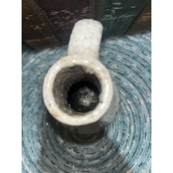 Gray and White Crackled Drip Pottery Mid Century Modern Handle Vase Farmhouse - Picture 5 of 7